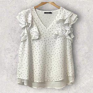 Doe & Rae Women's Top Polka Dot Ruffle Short Sleeve Blouse Size M